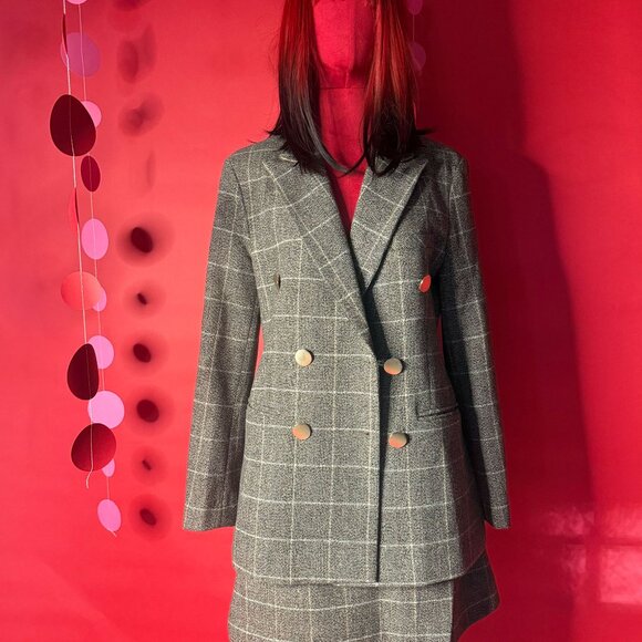 DIY Upcycled Plaid Blazer & Skirt Set – Mix-and-Match Vintage Pin Kit Included - Picture 3 of 13